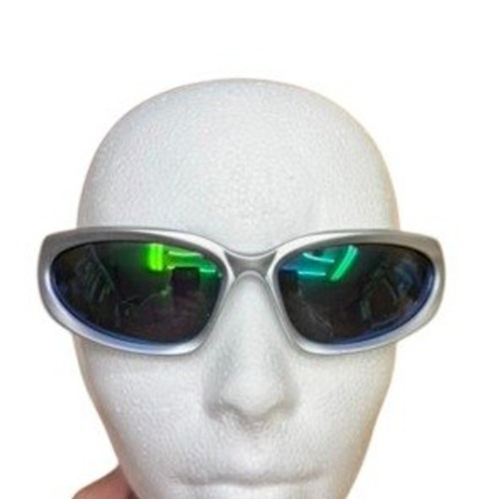 NEW!"808 design" Polarized Sunglasses Silver Wrap Around Sunglasses Green‎ Blue